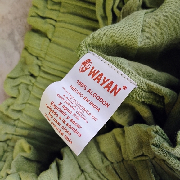 Wayan Natural Wear Cotton Cargo Pants Green Rope Waist Tie Travel Size Small - Picture 9 of 13